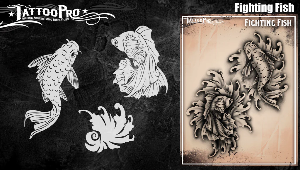 Tattoo Pro™ Wiser's Airbrush TattooPro Stencil – Fighting Fish - Afbeelding 2