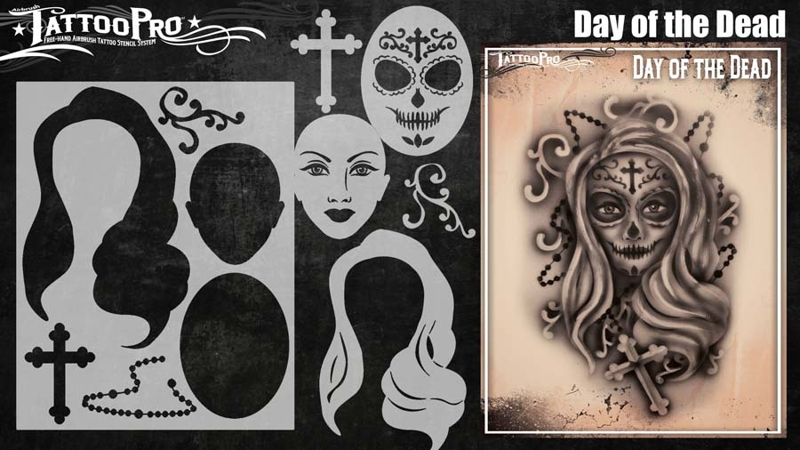 Tattoo Pro™ Wiser's Airbrush TattooPro Stencil – Day Of The Dead - Afbeelding 2