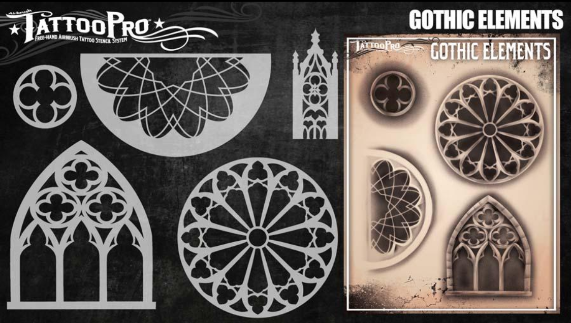 Tattoo Pro™ Wiser's Airbrush TattooPro Stencil –Gothic Elements - Afbeelding 2