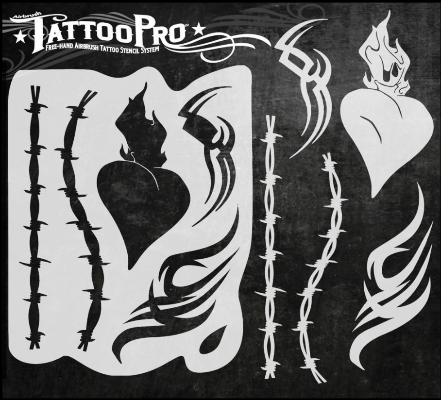 Tattoo Pro™ Wiser's Airbrush TattooPro Stencil – Hearts & Tribal - Afbeelding 2