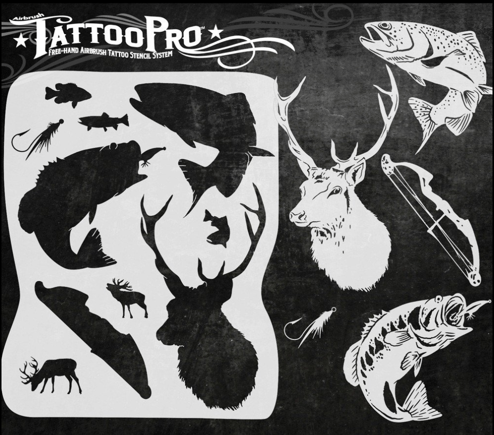 Tattoo Pro™ Wiser's Airbrush TattooPro Stencil – Hunting & Fishing - Afbeelding 2