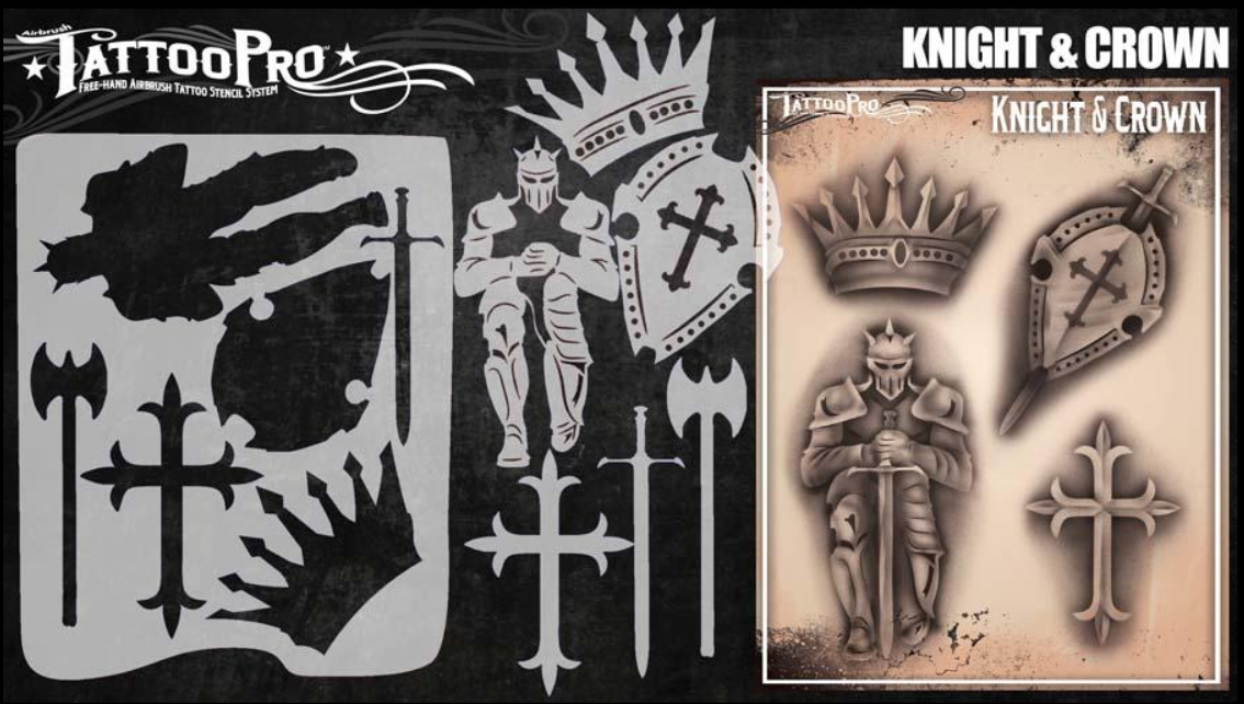 Tattoo Pro™ Wiser's Airbrush TattooPro Stencil – Knight & Crown - Afbeelding 2